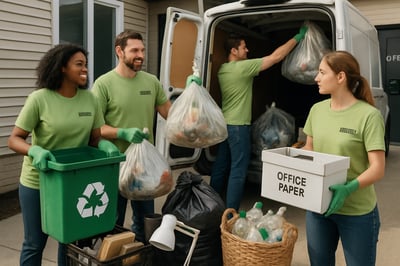 Team collecting household and office waste for responsible disposal