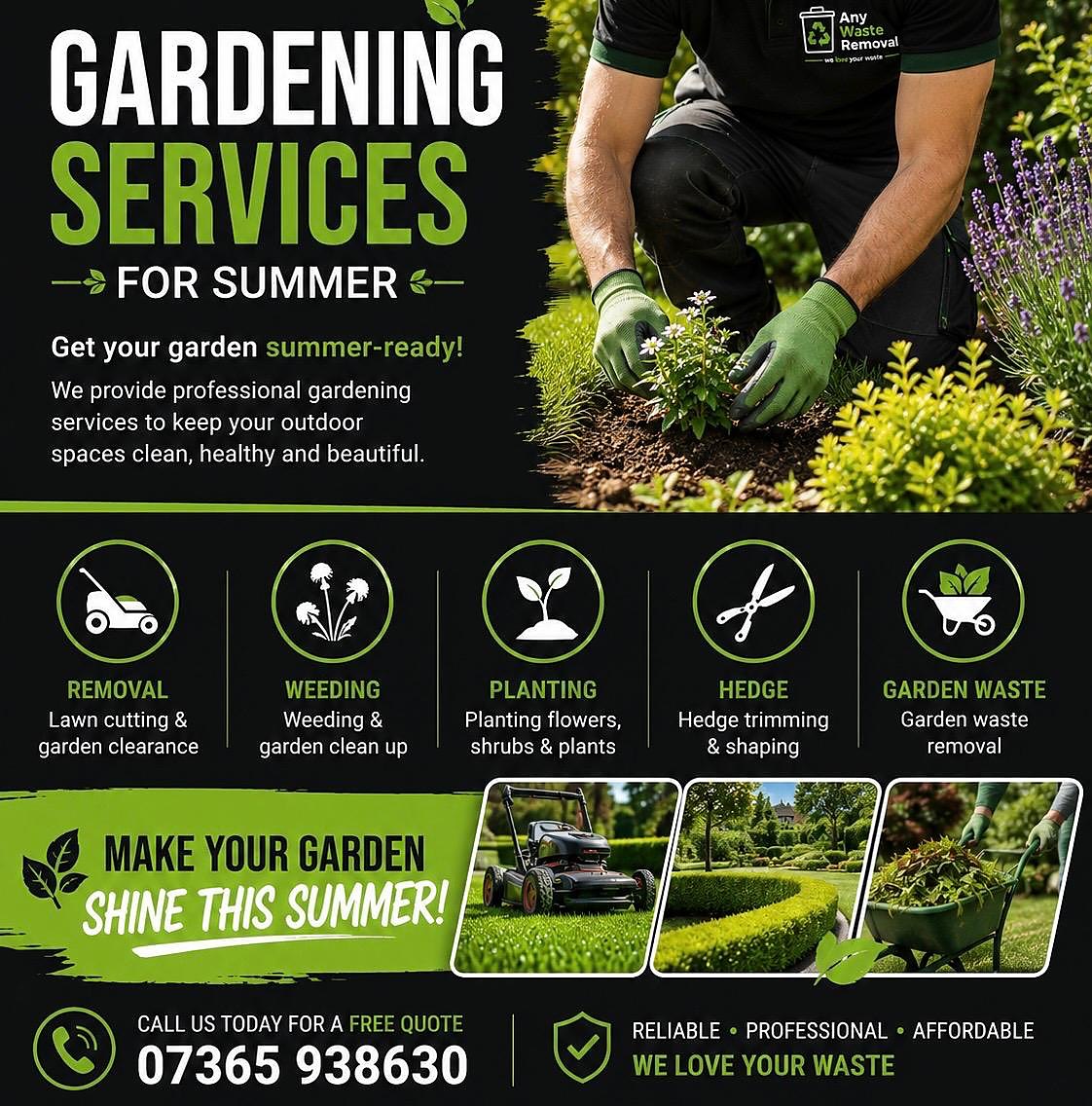 Gardening services offered by Any Waste Removal